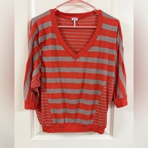 Splendid Vibrant Red and Gray Striped Top